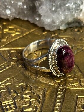 Purple Spiny Oyster Sterling Silver Ring Size 9
